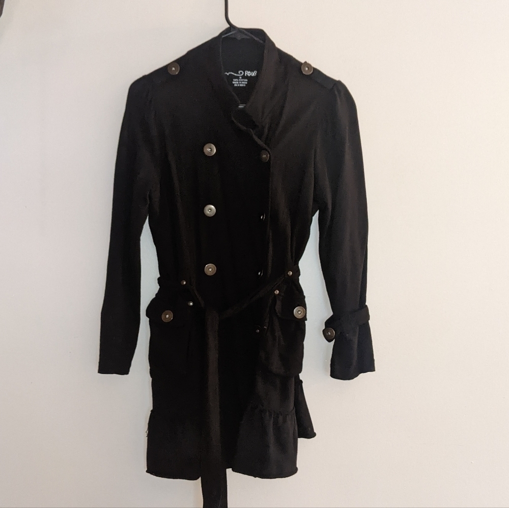 RXB Military Jacket Black Ruffled Hem Thigh Length Medium